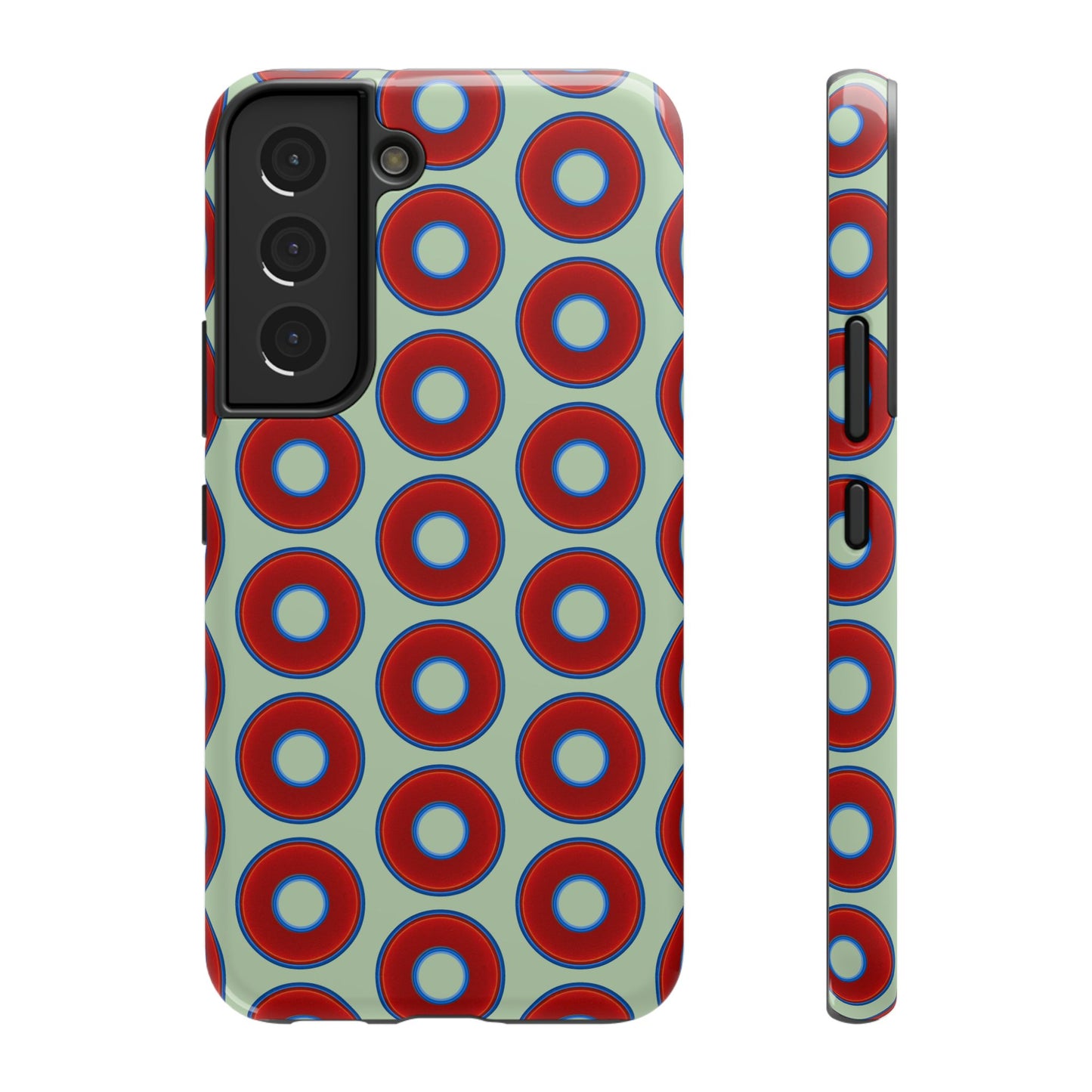 Impact-Resistant Lumpy Donut Case - red vivid donut print w/seafoam green background