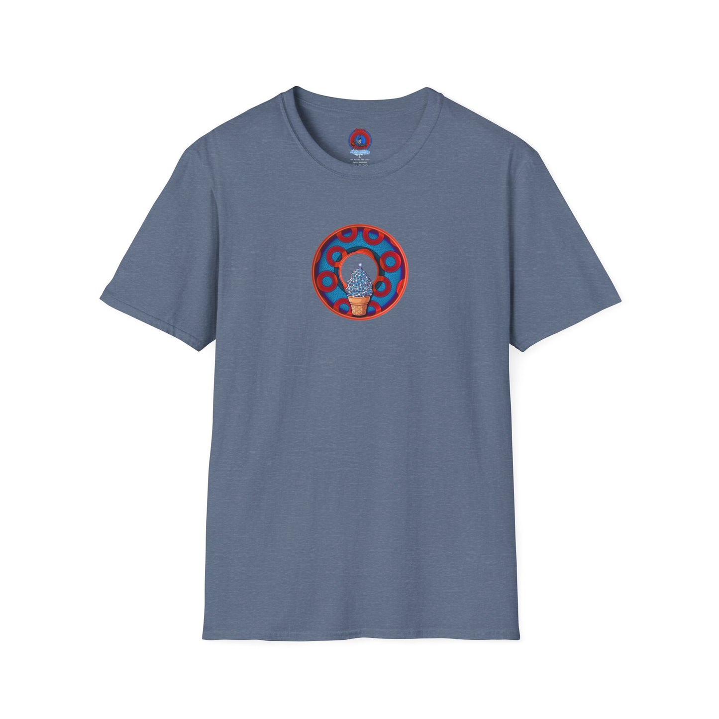 Classic Donut Tee - Unisex Soft-Style - "We All Scream It's ICE Cream" - blue/red rustic paradox donut