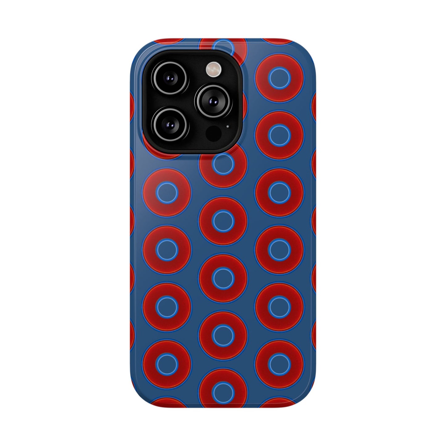 Impact-Resistant Lumpy Donut Case - red vivid donut print w/light navy blue background