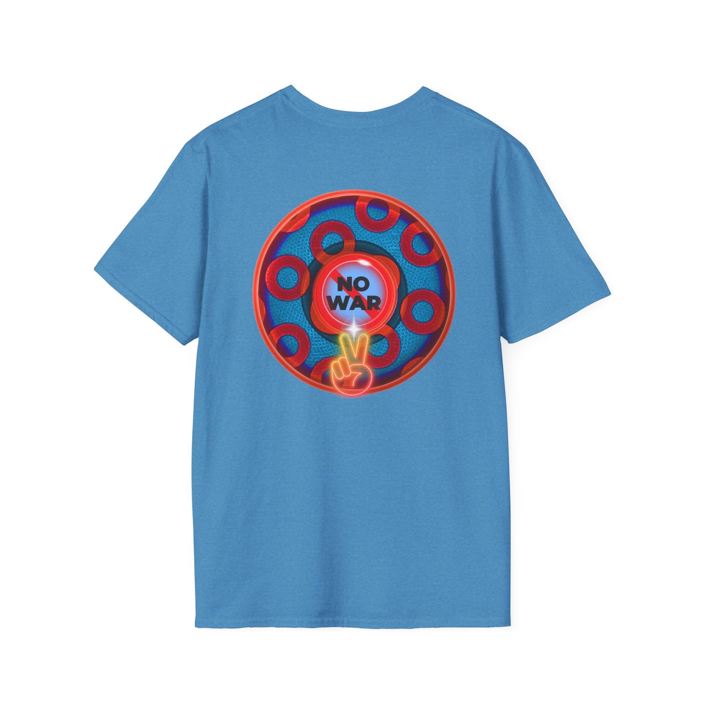 Classic Donut Tee - Unisex Soft-Style - "Peace of My Donut?" - blue/red rustic paradox donut