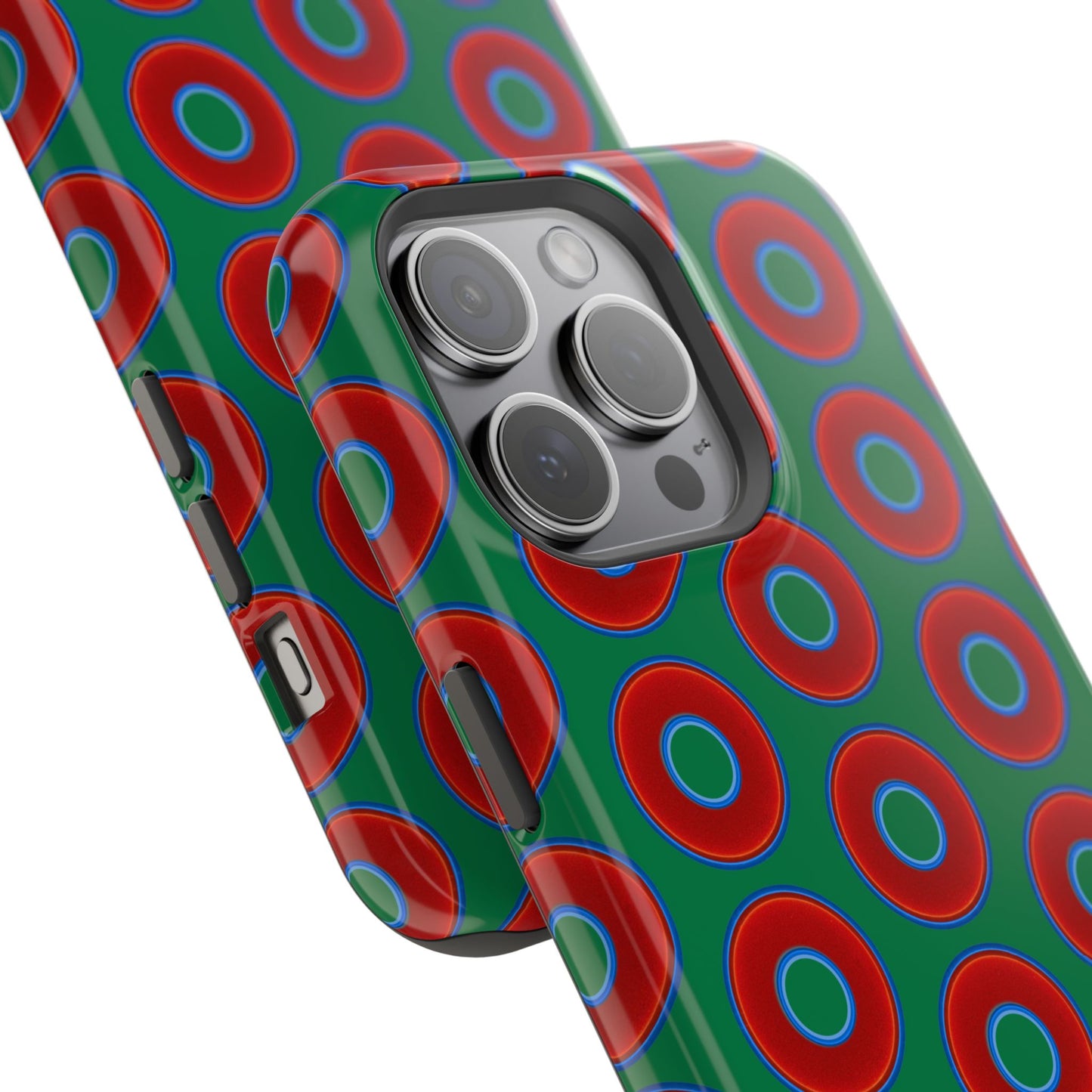 Impact-Resistant Lumpy Donut Case - red vivid donut print w/green background