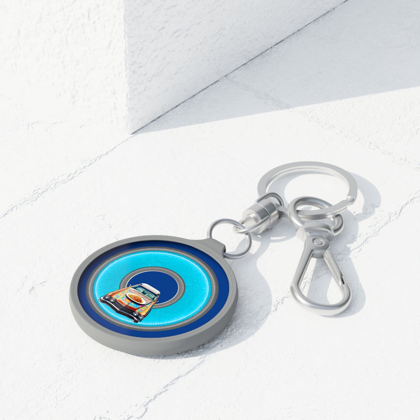 Lumpy Donut Keychain - "Cadillac Rainbows & Eating on the Run" - series 1.0 - variant 2 - blue/gray donut
