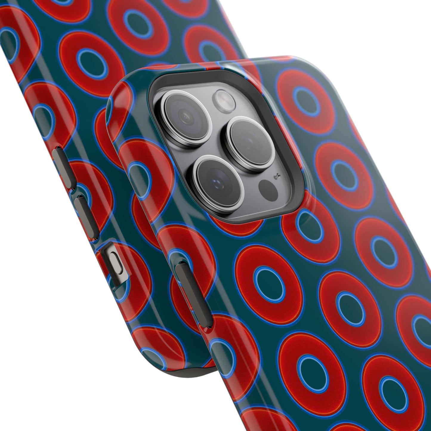 Magnetic Tough Donut Case - red vivid donut print w/midnight green background