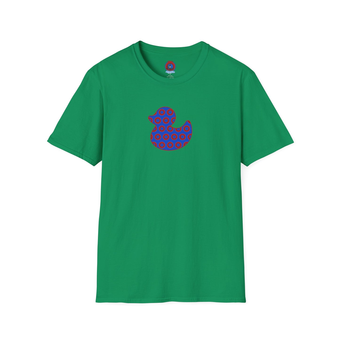 Classic Donut Tee - Unisex Soft-Style - "Rubber Ducky Bath Time Donut" - vivid red/blue donut pattern - variant 3