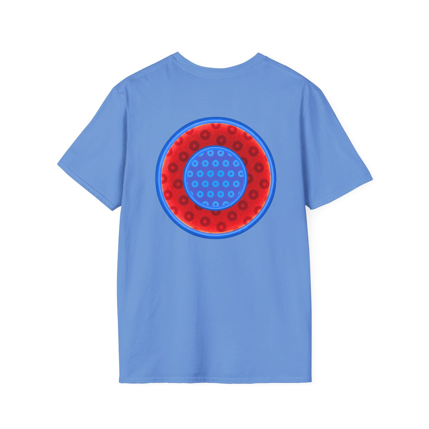 Classic Donut Tee - Unisex Soft-Style - "All You Can Eat Donut Platter" - red/blue paradoxical donuts