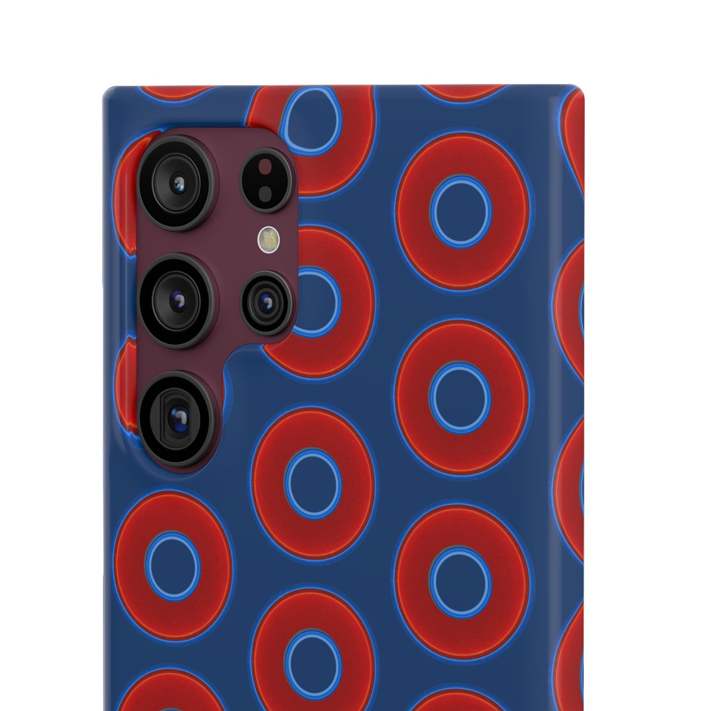 Lumpy Donut Snap Case - red vivid donut print w/Atlantic navy blue background