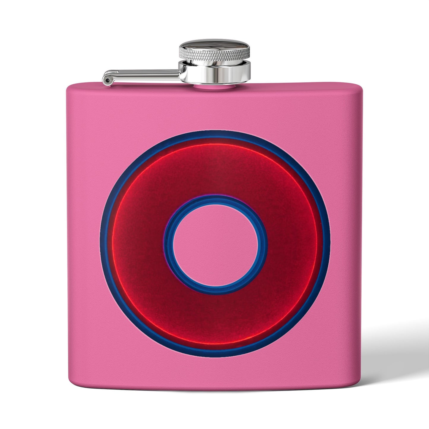 Lump's Donut Flask 6 oz - Vivid red/dark blue donut - [*w/your choice of 8 backgrounds]