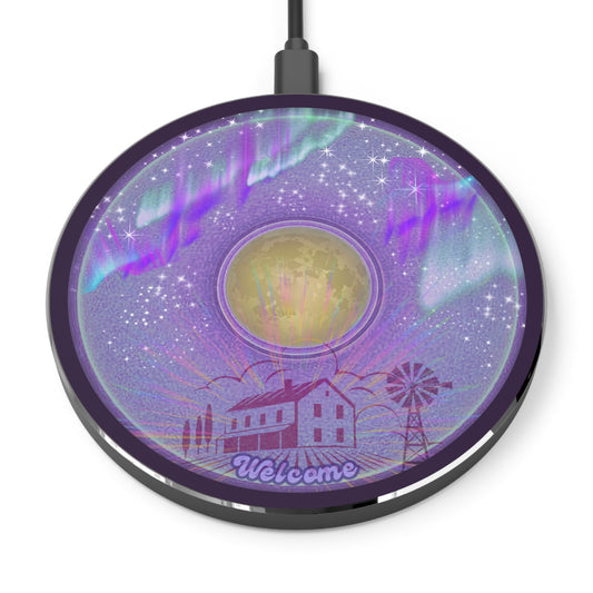 The Flow - Wireless Lumpy Donut Chargers - "Welcome this is your Wireless Power" - vivid purple donut w/midnight purple background