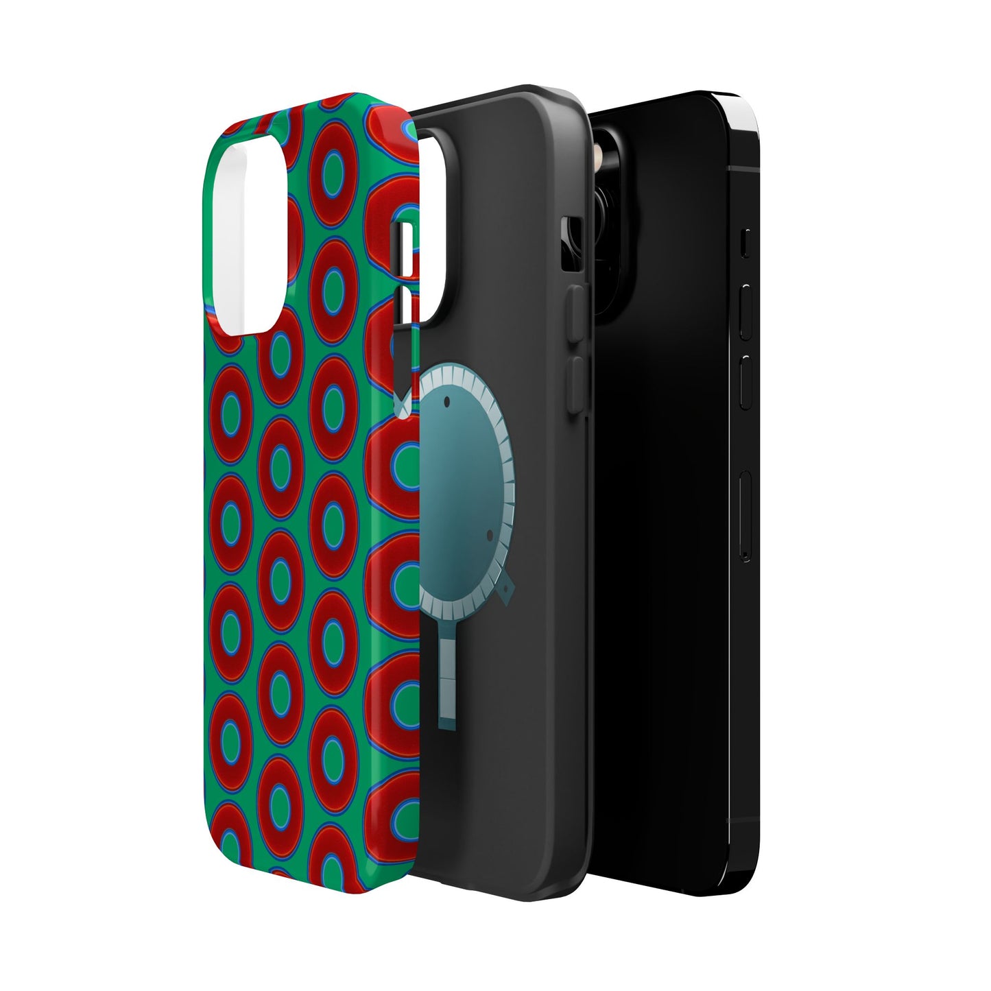 Magnetic Tough Donut Case - red vivid donut print w/jade green background