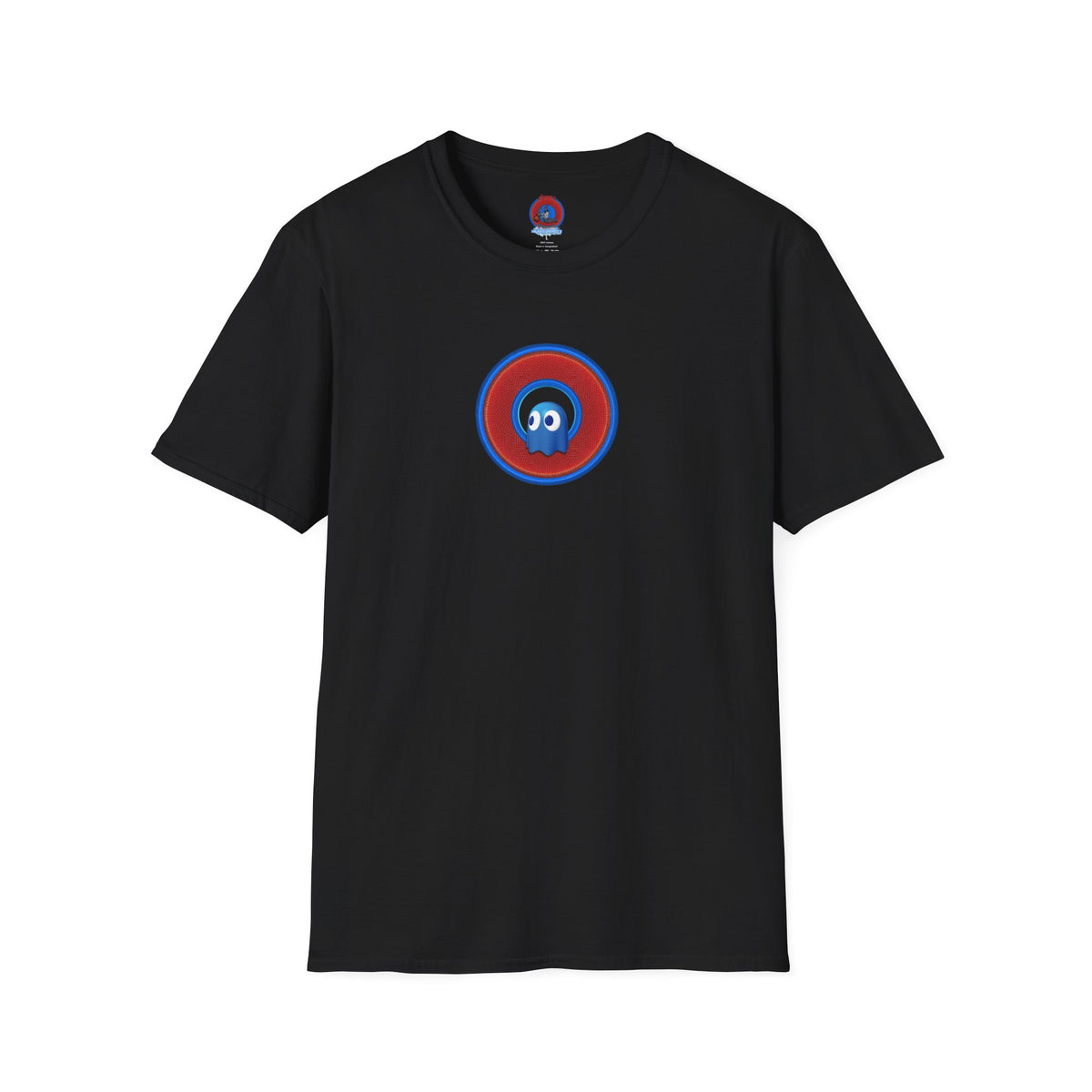 Classic Donut Tee - Unisex Soft-Style - "The Story of the Donut - a Ghostly Good Time" - red/blue rustic donut - variant 1