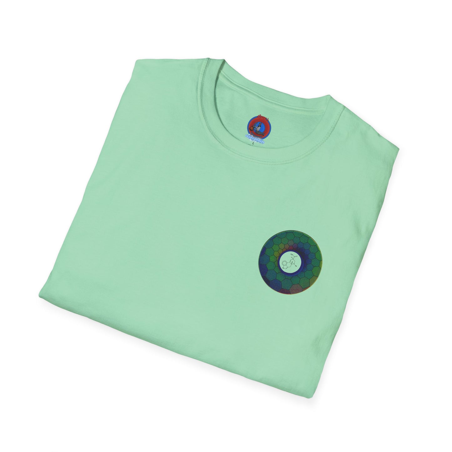 Classic Donut Tee - Unisex Soft-Style - "Dr. Albert Hofmann's Favorite Donut" - series 1.0  - variant 1 - green hexadonut