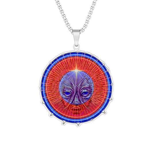 Lump's Heady Donut Necklace - 1" x 1" Stainless Steel Pendant - "The Conjuring Donut Necklace of Awesomeness" - red/blue rustic donut - variant 1