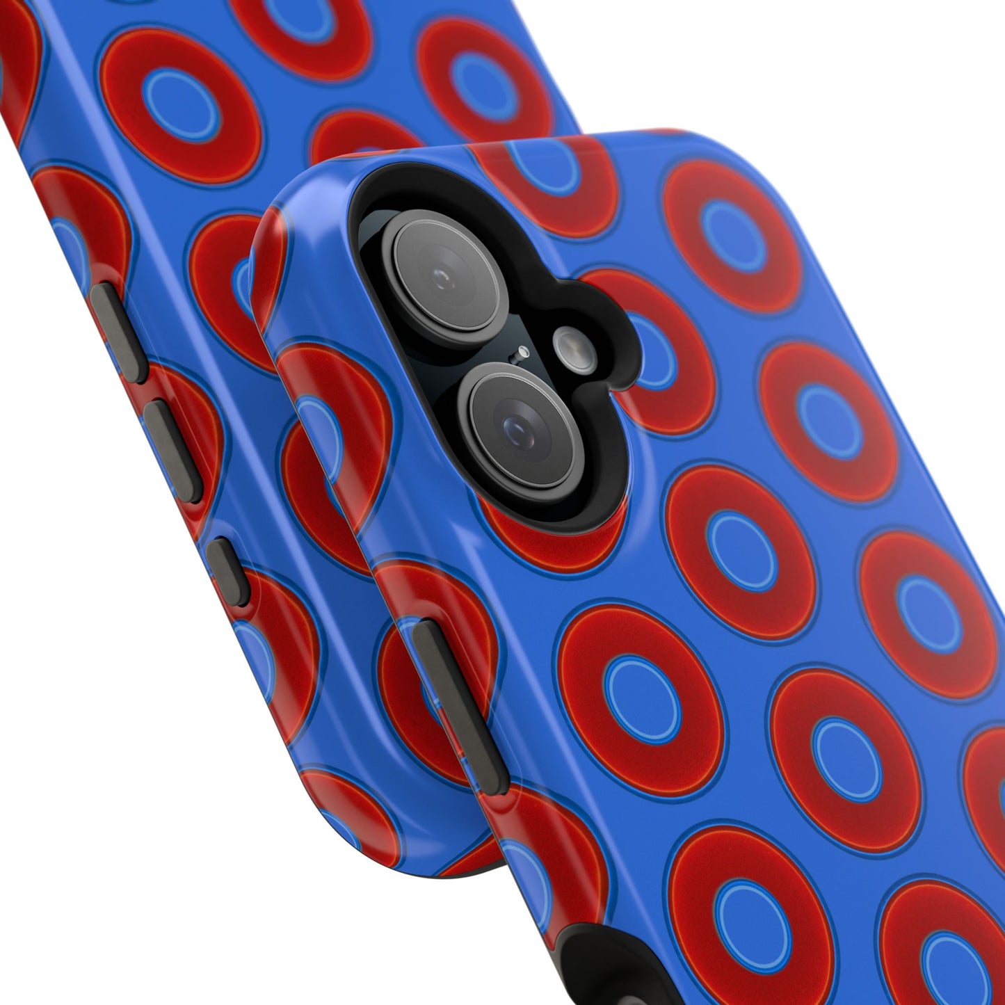 Impact-Resistant Lumpy Donut Case - red vivid donut print w/medium royal blue background