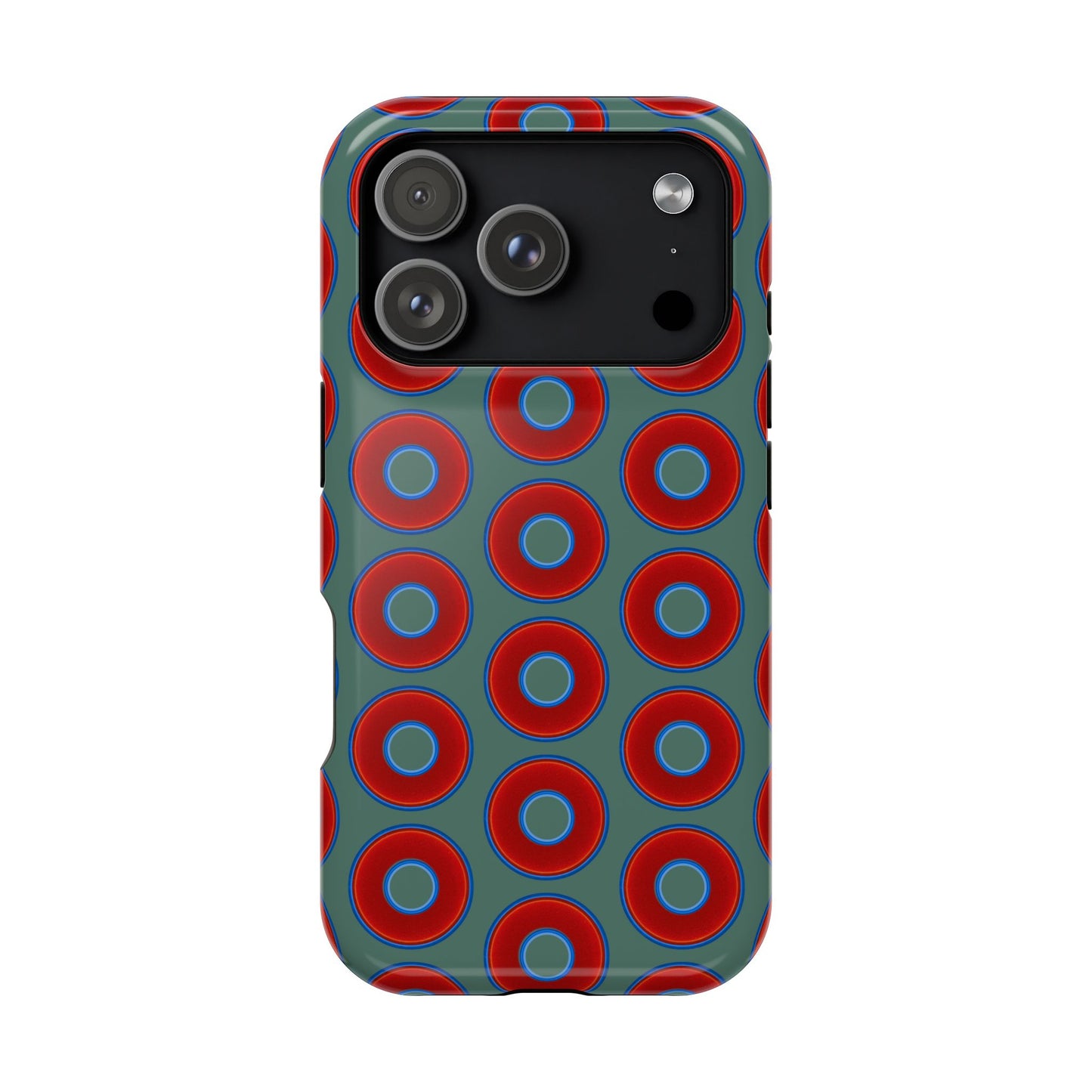 Impact-Resistant Lumpy Donut Case - red vivid donut print w/Fenway green background
