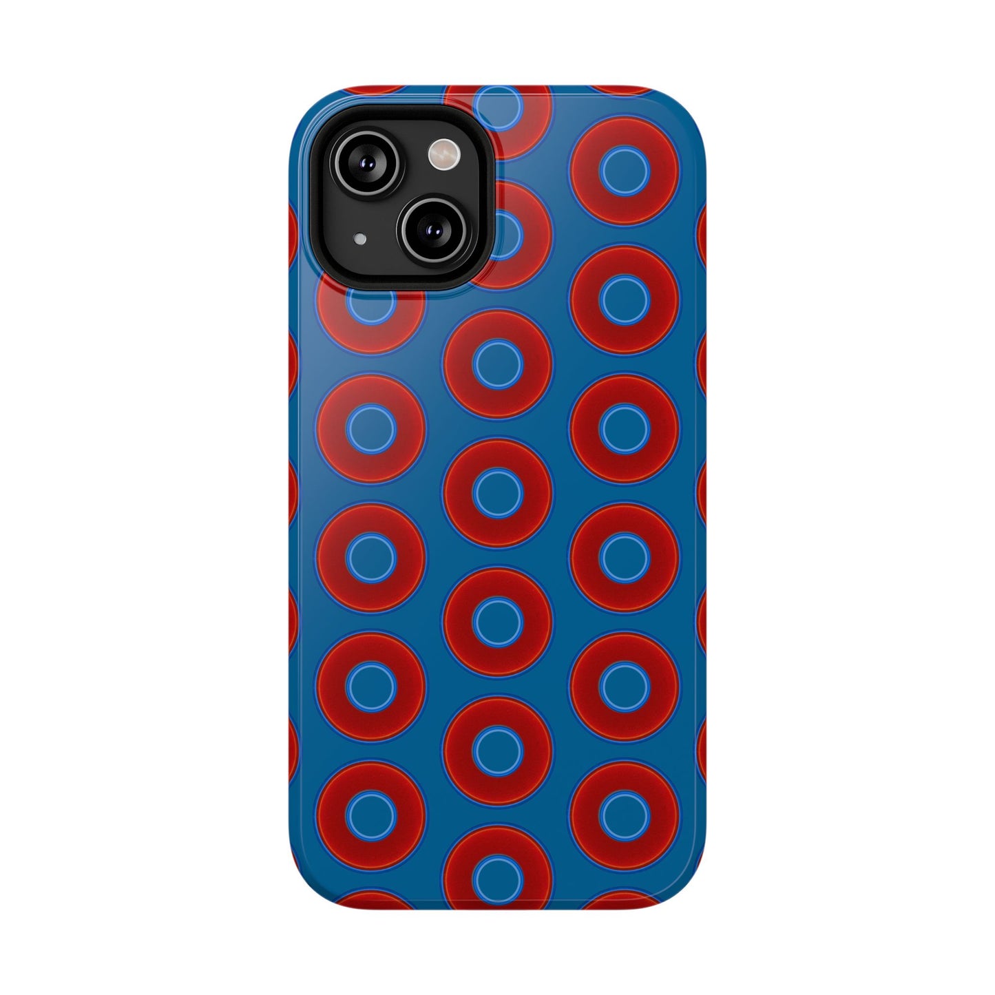 Impact-Resistant Lumpy Donut Case - red vivid donut print w/wavy navy background