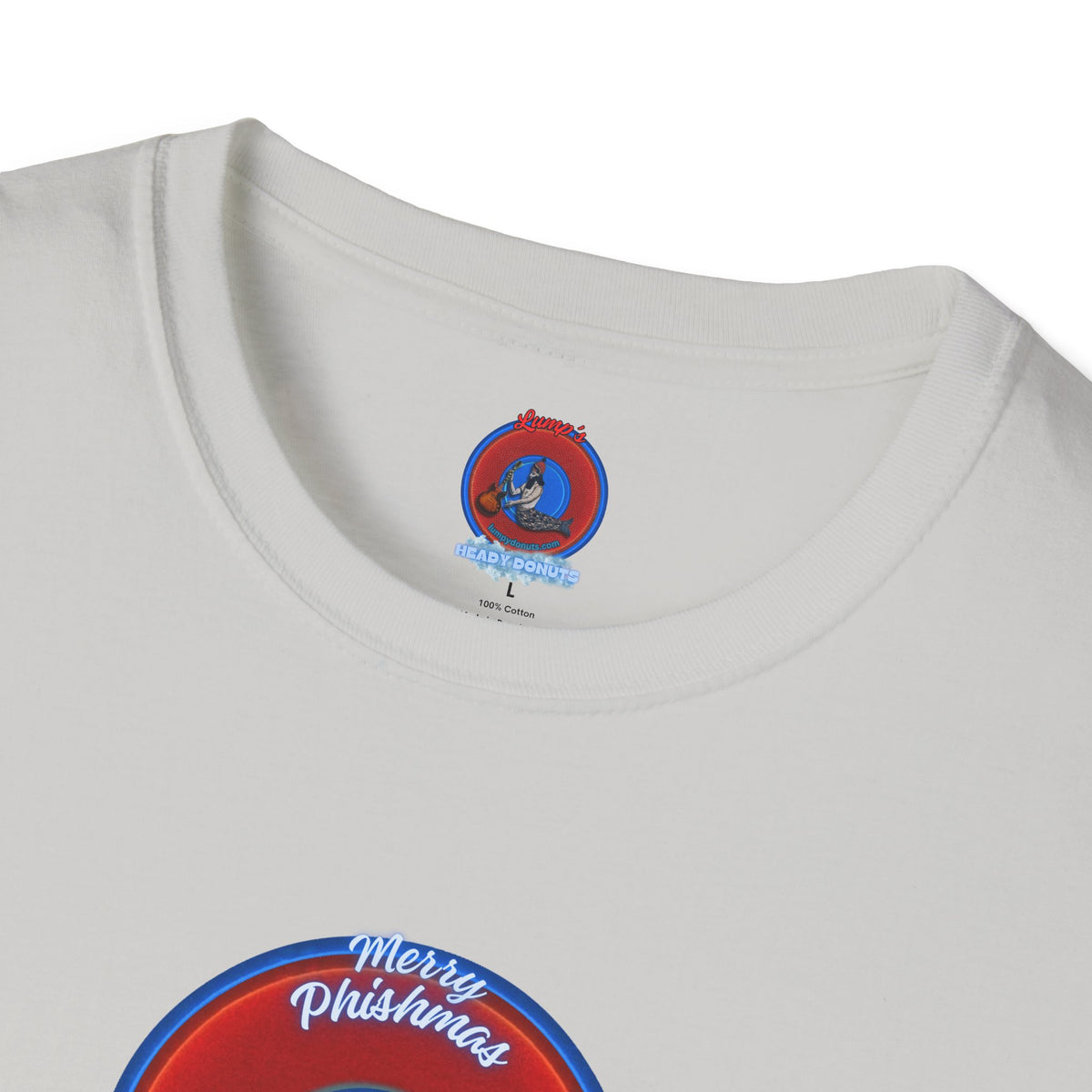 Classic Donut Tee - Unisex Soft-Style - "Phishmas Caroler's Tee " - vivid red/blue donut - variant 2