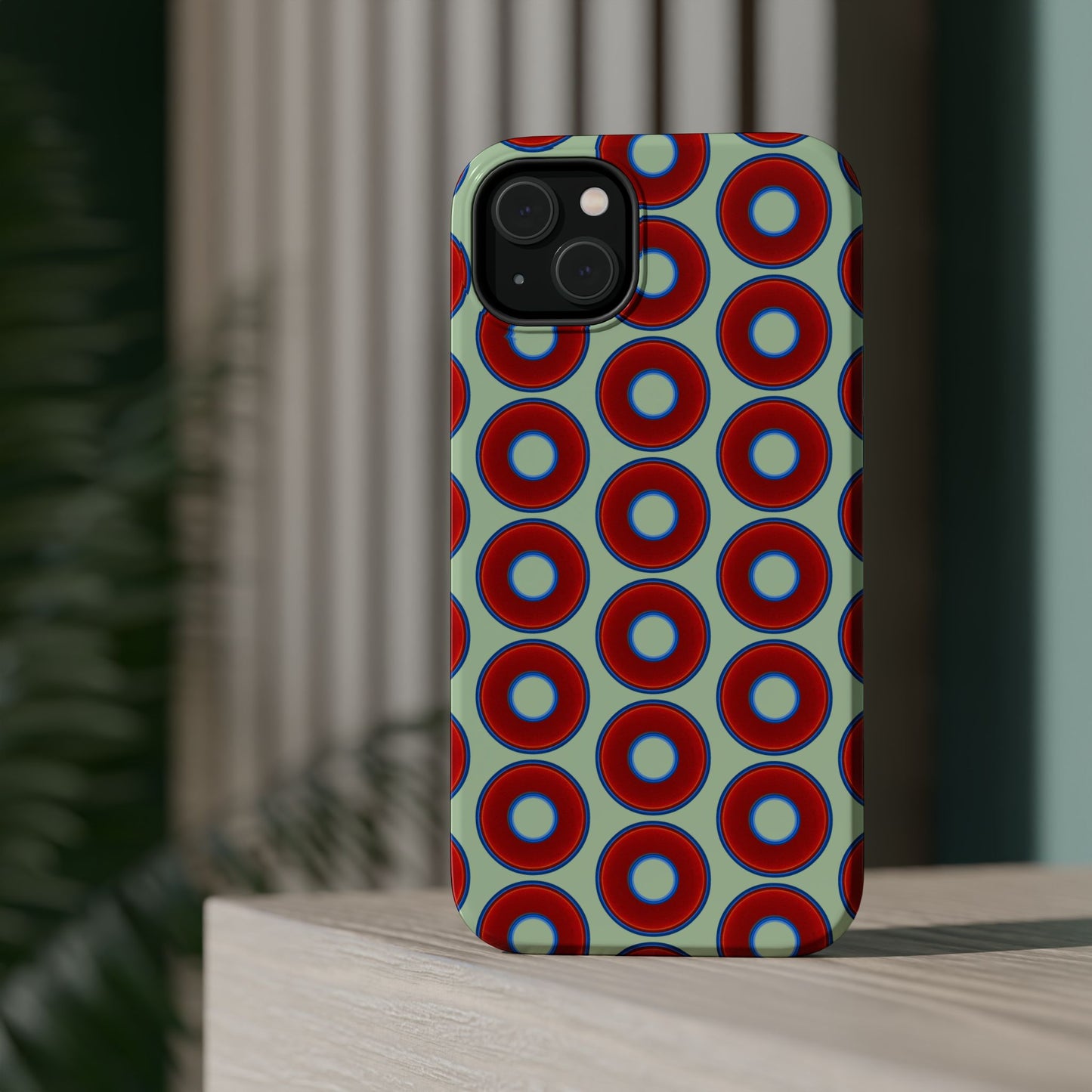 Magnetic Tough Donut Case - red vivid donut print w/seafoam green background
