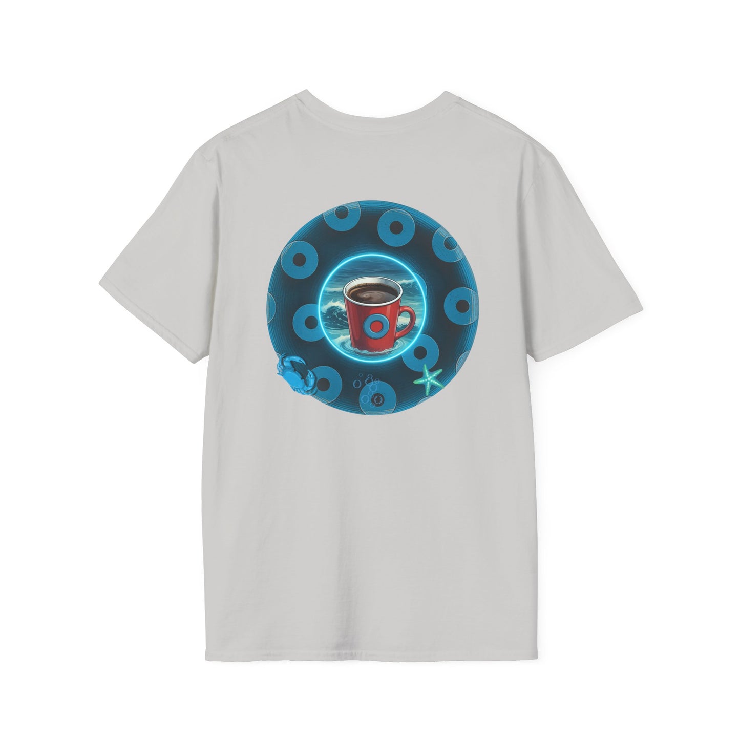 Classic Donut Tee - Unisex Soft-Style - "The Leaky Cup" - paradoxical blue/teal ocean donut -