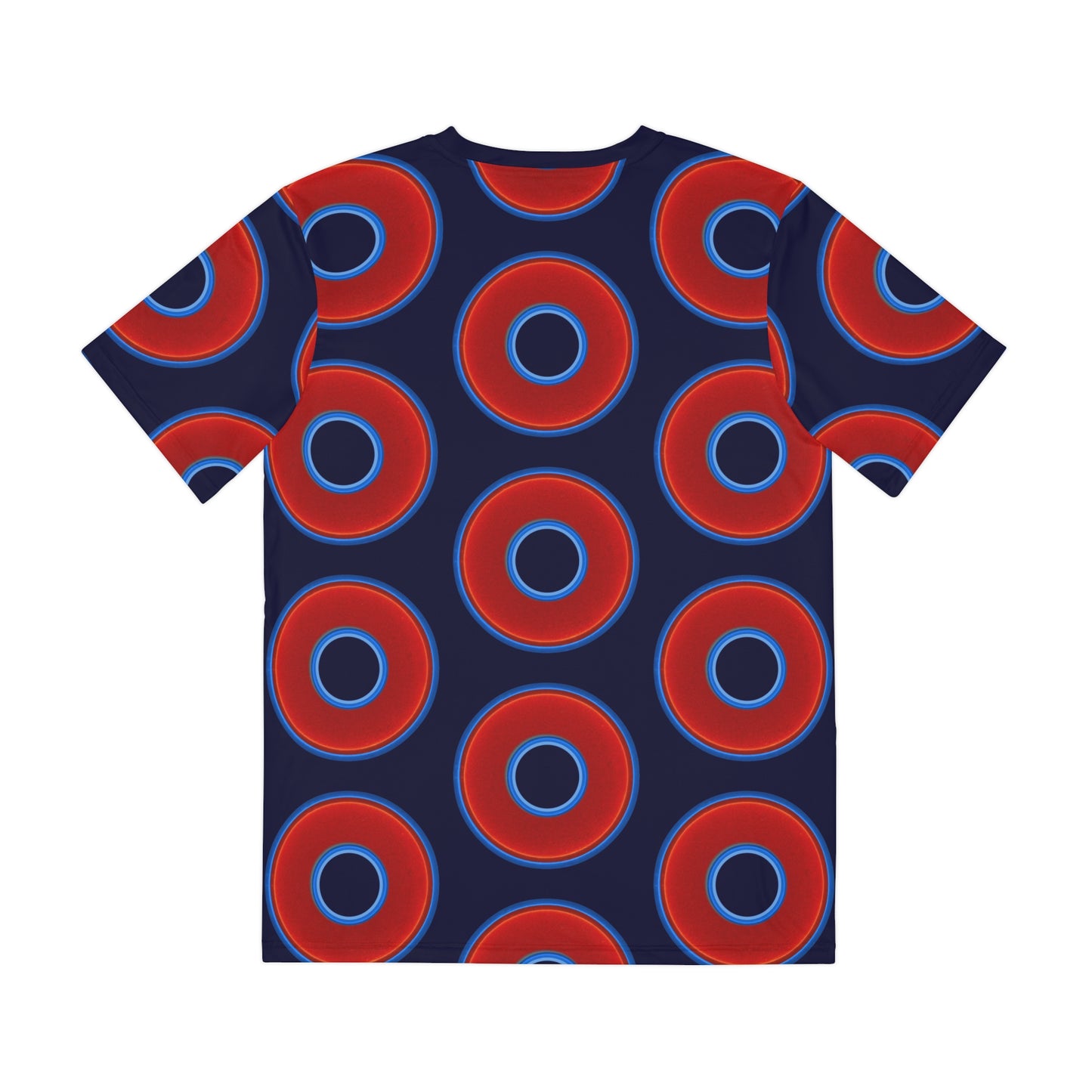 Multi-Beastie Giant Donut AOP Polyester Tee - red vivid donut print w/midnight blue background