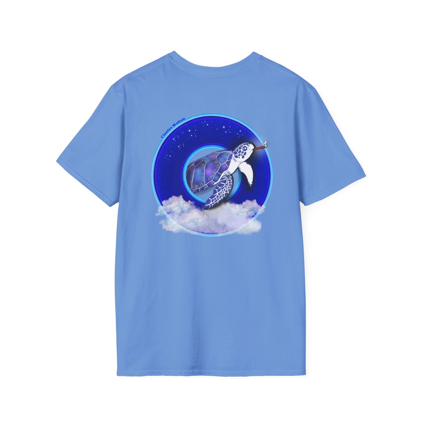 Classic Donut Tee - Unisex Soft-Style - "Clueless Wallob's Donuts" - vivid blue sky donut