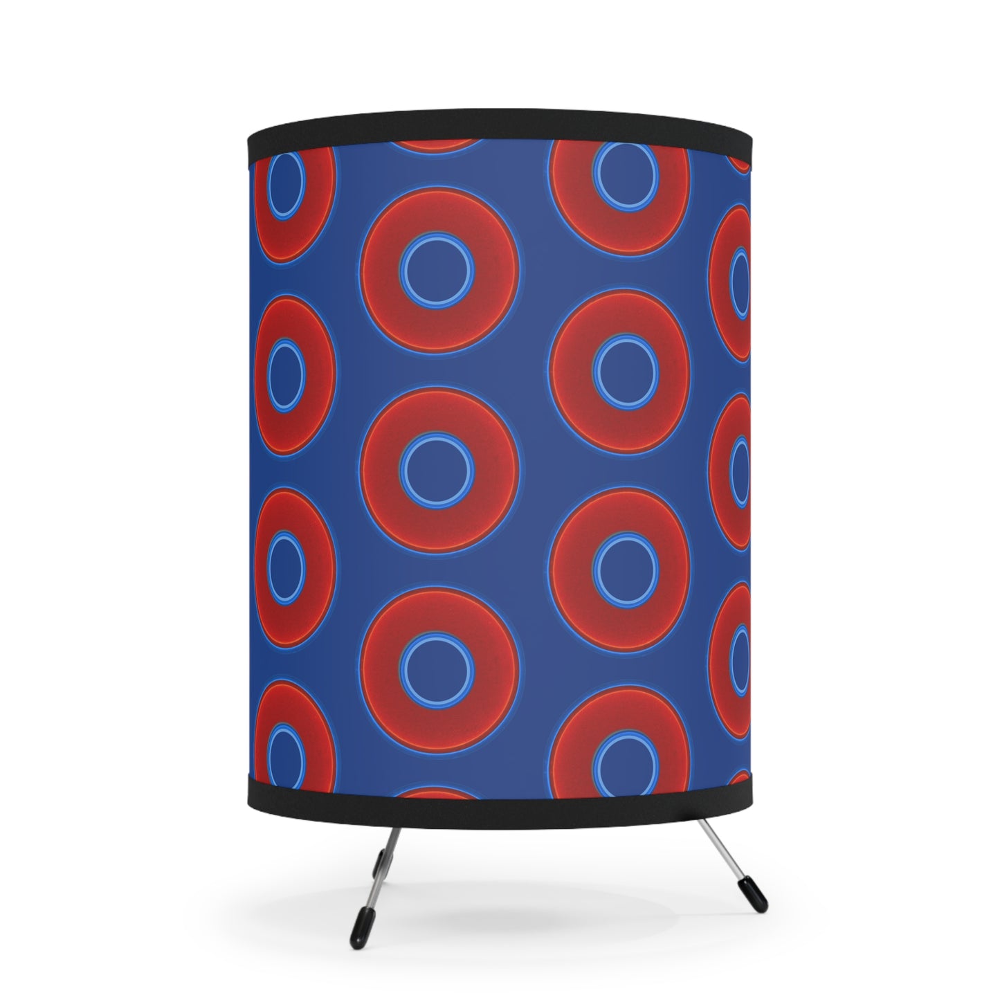 Lumpy Tripod Donut Lamp - vivid red donuts w/dark blue background