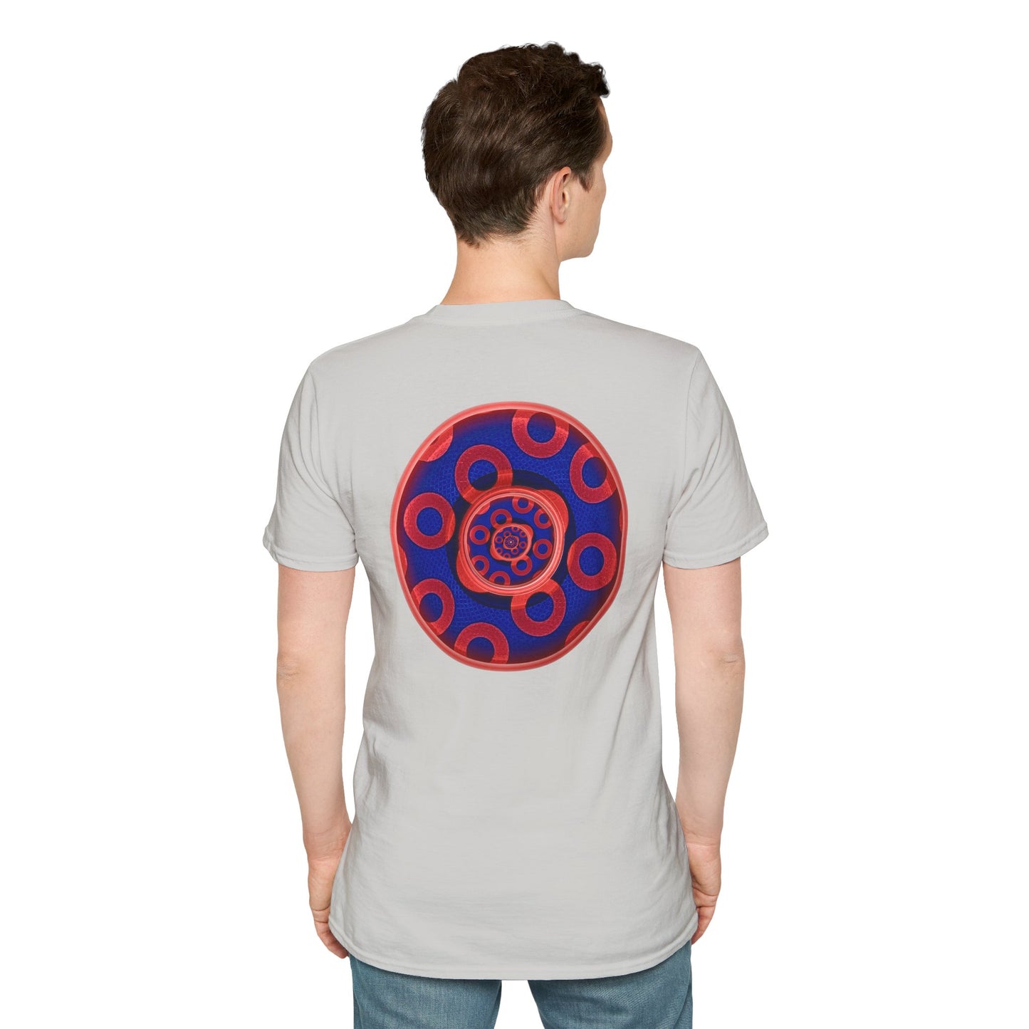 Classic Donut Tee - Unisex Soft-Style - "Kaleidoscope Abyss of Donut" - paradoxical print - variant 2 - series 1.0 - donut vortex - red/blue