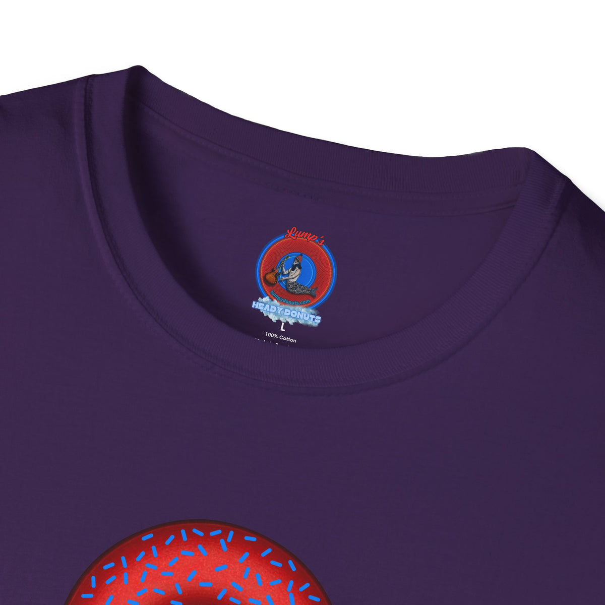 Classic Donut Tee - Unisex Soft-Style - "Plain Plump Donut w/" - plump red donut w/blue sprinkles