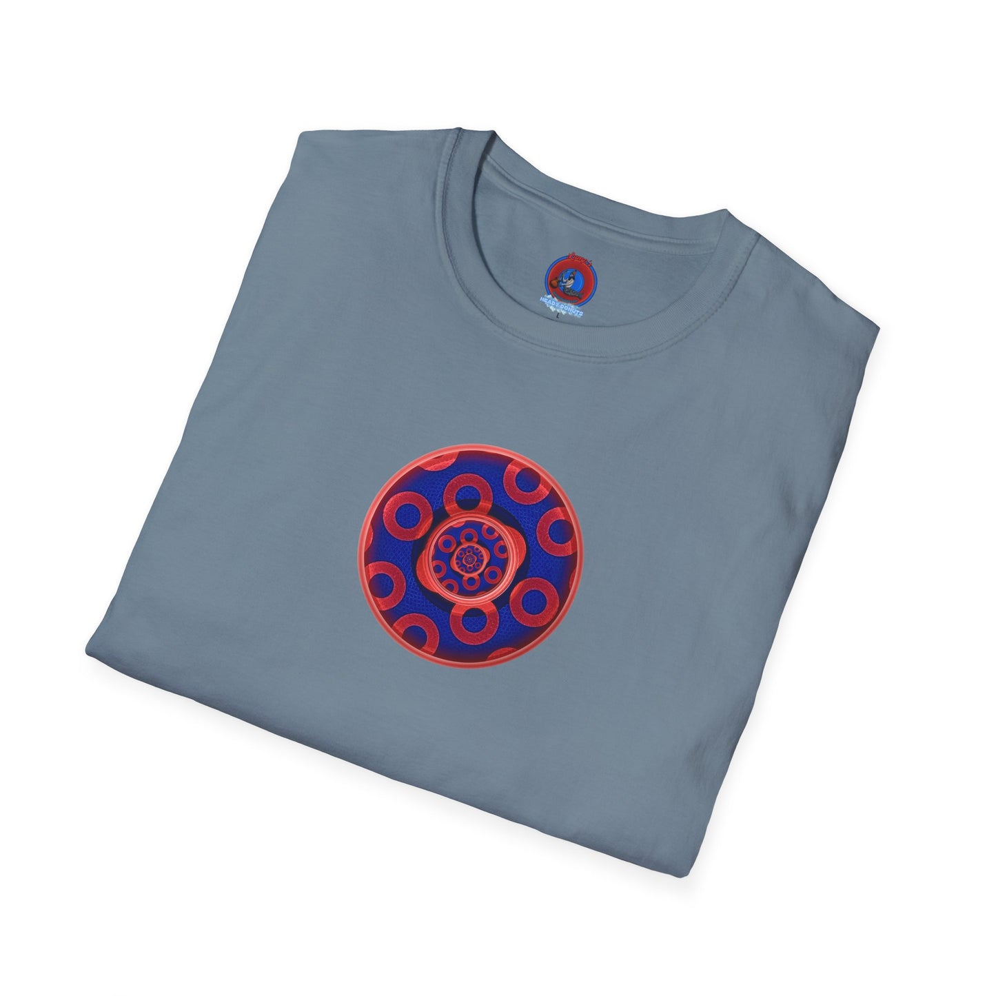 Classic Donut Tee - Unisex Soft-Style - "Kaleidoscope Abyss of Donut" - paradoxical print - variant 2 - series 1.0 - donut vortex - red/blue