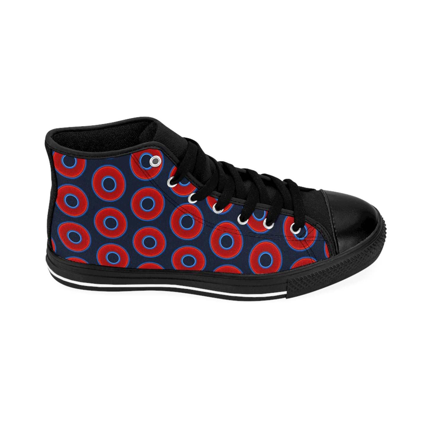 Men's Cushiony Convectors - High Tops - red vivid donuts w/dark blue teal elite background