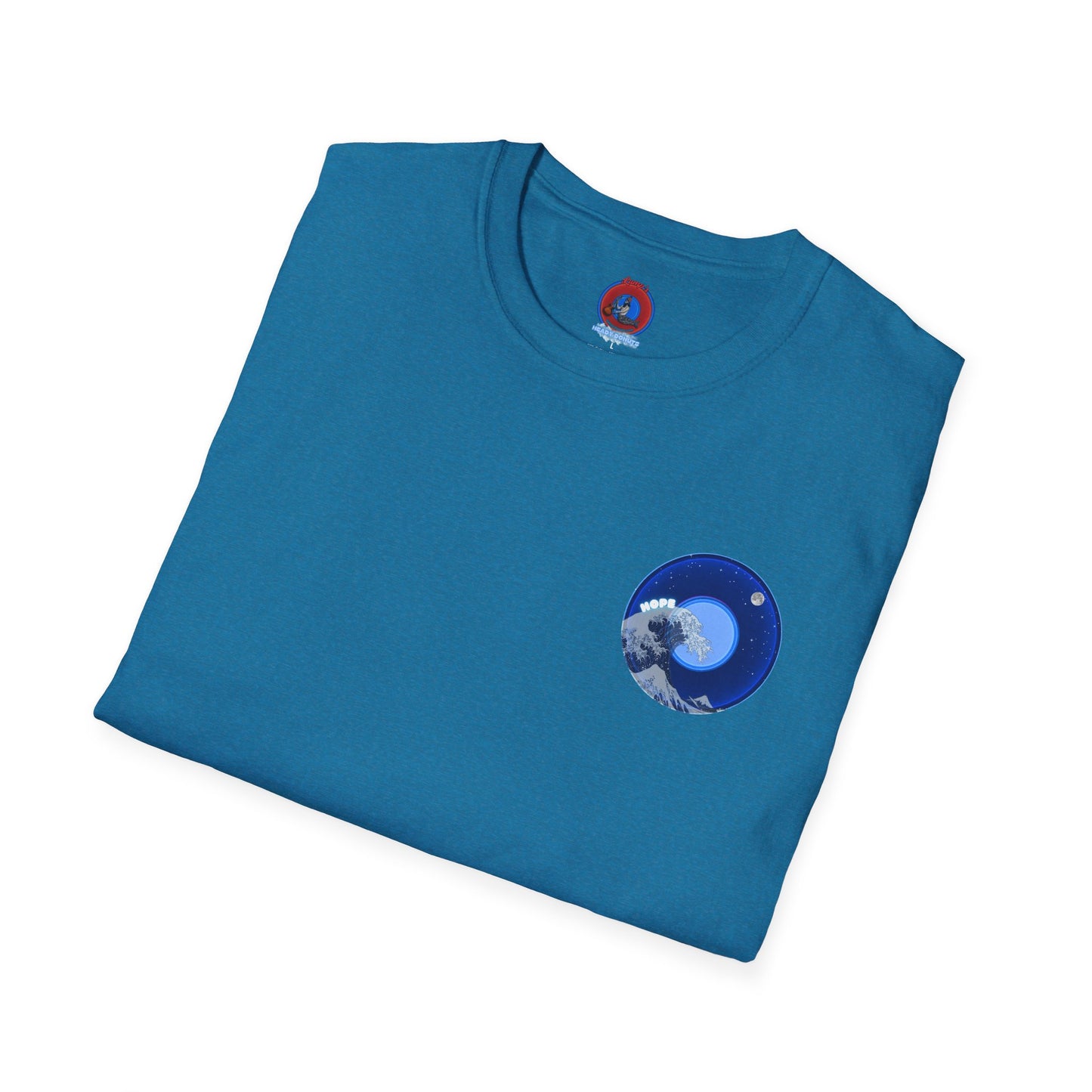 Classic Donut Tee - Unisex Soft-Style - "The Hopeful Waving Donut" - vivid blue donut