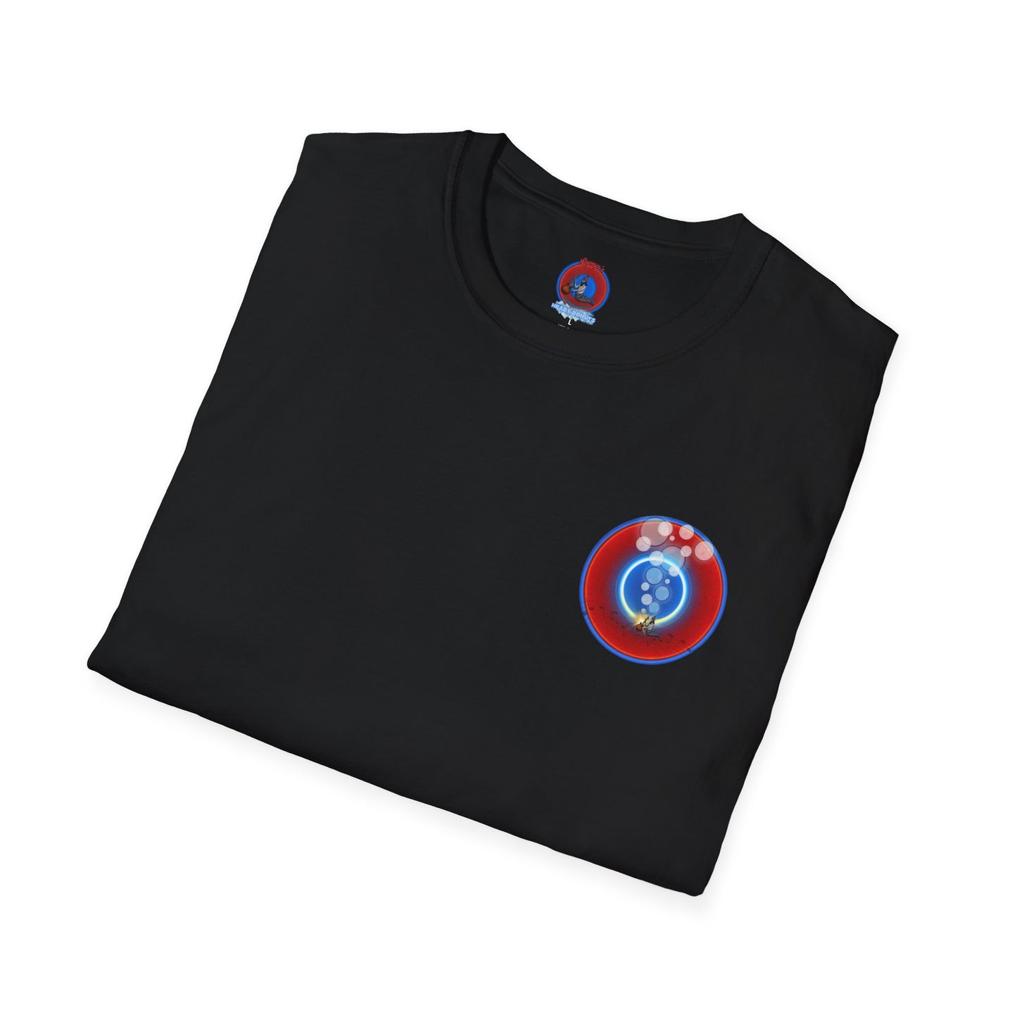 Classic Donut Tee - Unisex Soft-Style - "Bubbler's Donut Tee" - vivid red/blue donut