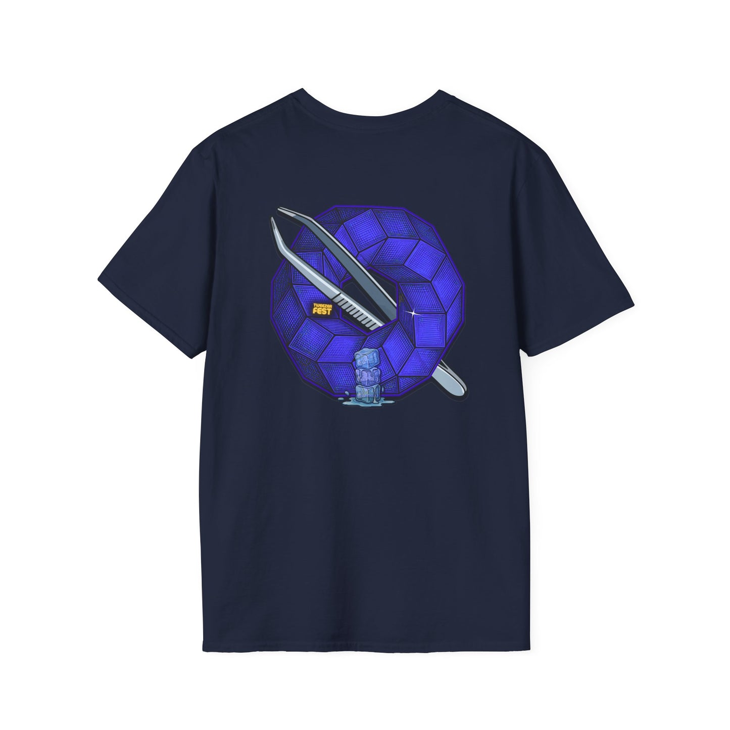 Classic Donut Tee - Unisex Soft-Style - "The Teasing Festivus Donut" - blue rustic cubed donut