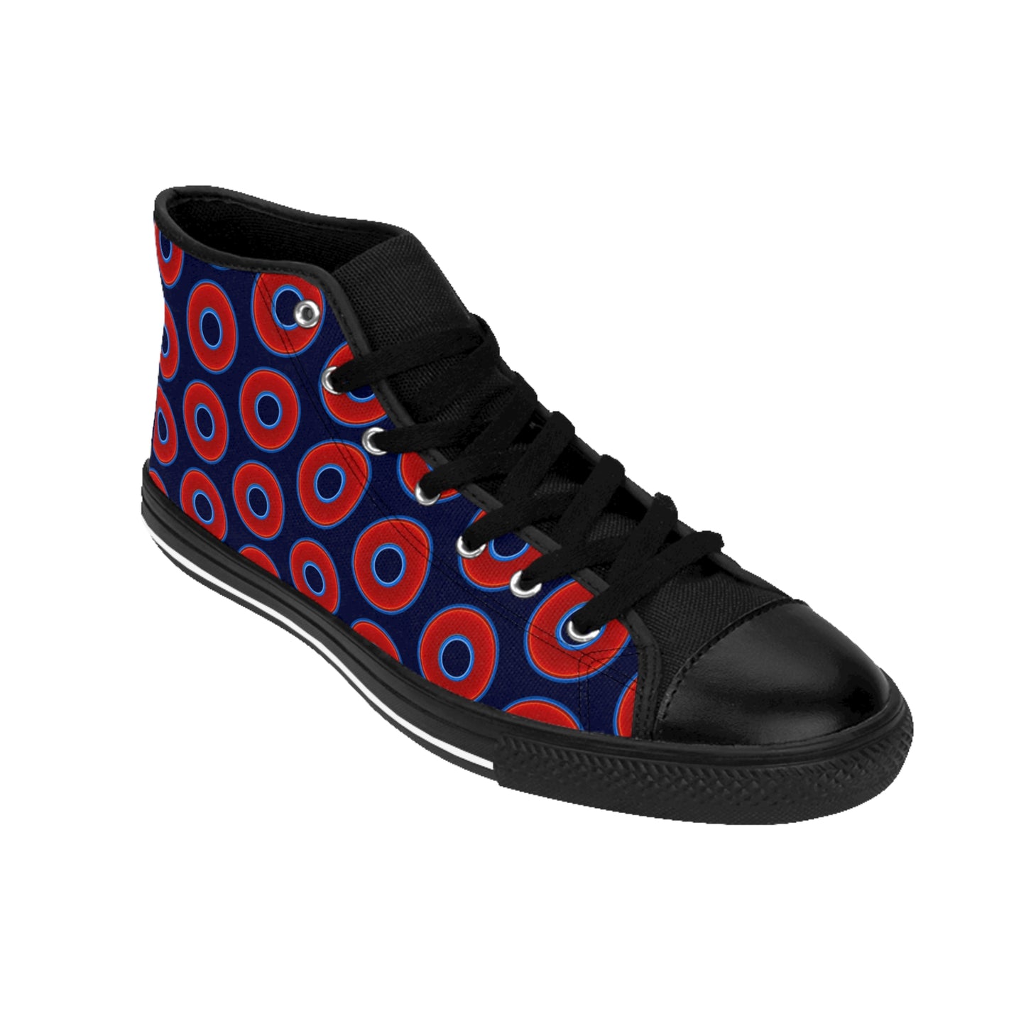 Men's Cushiony Convectors - High Tops - red vivid donuts w/dark navy blue background