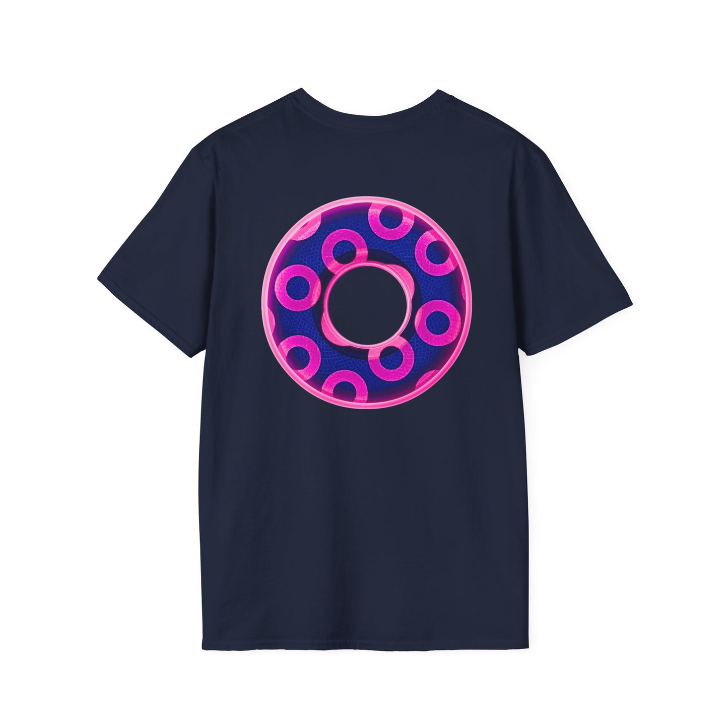 Plain Donuts/Unisex Soft-Style - "Plain Rustic Paradoxical Donuts" - hot pink/dark blue donuts
