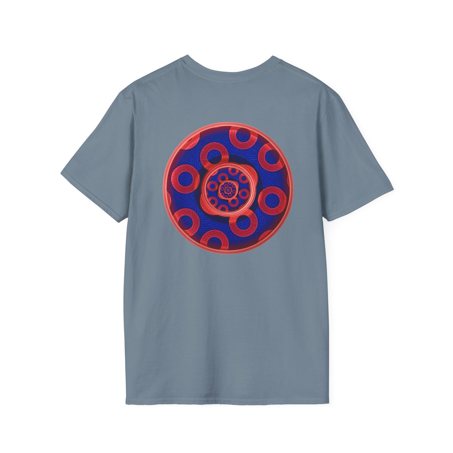 Classic Donut Tee - Unisex Soft-Style - "Kaleidoscope Abyss of Donut" - paradoxical print - variant 2 - series 1.0 - donut vortex - red/blue
