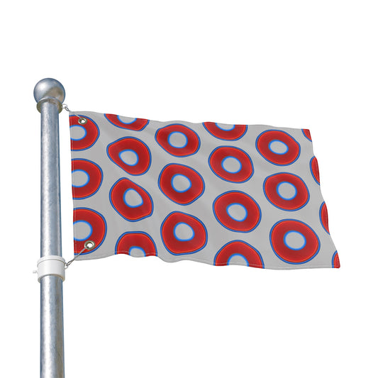 Lumpy Flagpole Sitters - Donut Flags [12" x 18"] - red vivid donut print w/light gray background