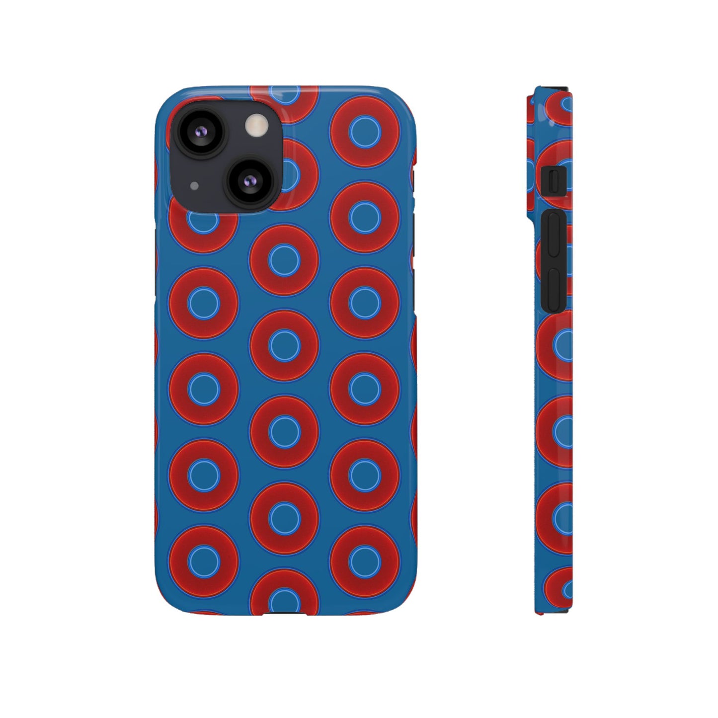 Lumpy Donut Snap Case - red vivid donut print w/wavy navy blue background