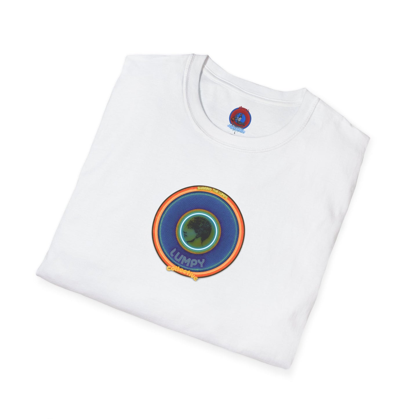 Classic Donut Tee - Unisex Soft-Style - "Lumpy Collective Donut" - blue/orange lumpy donut - variant 4