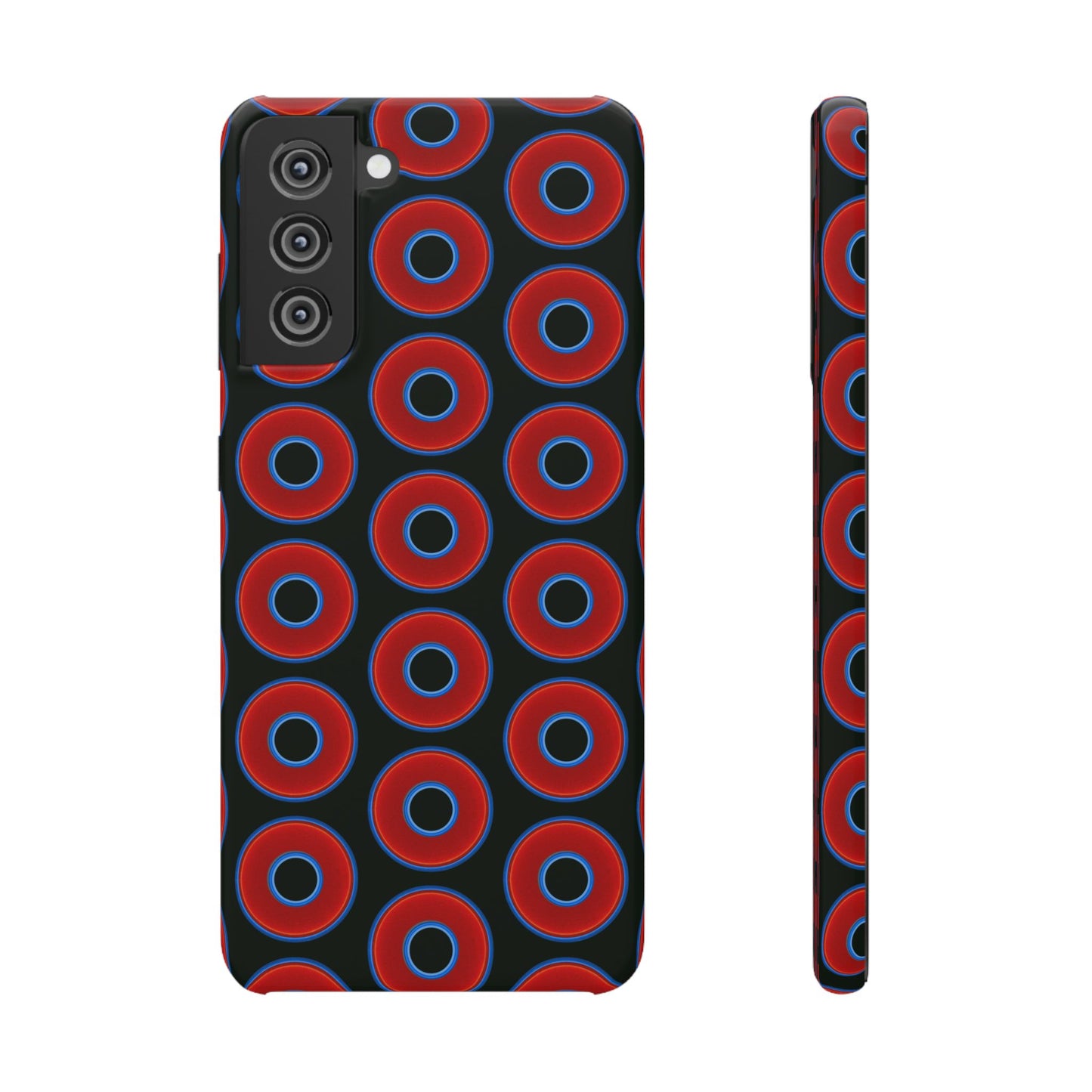 Lumpy Donut Snap Case - red vivid donut print w/midnight moss green background