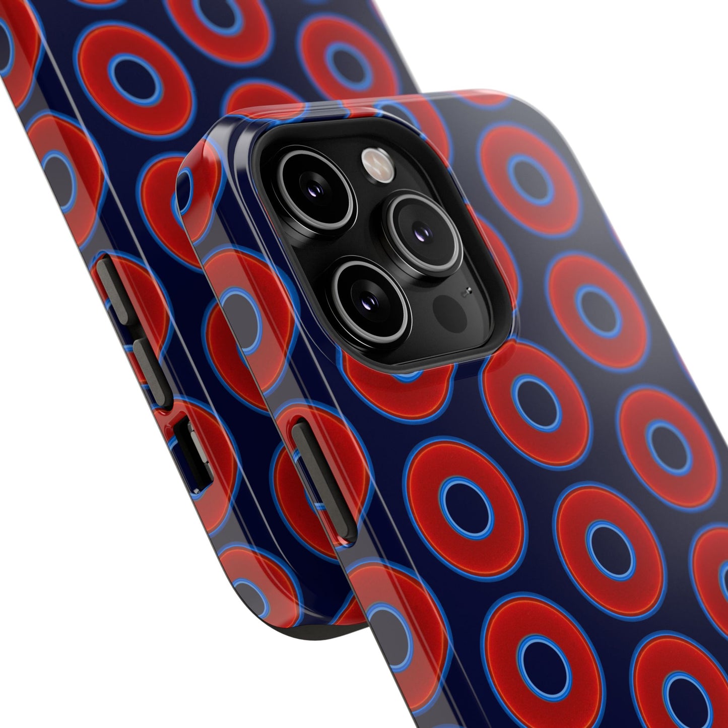 Impact-Resistant Lumpy Donut Case - red vivid donut print w/dark navy blue background
