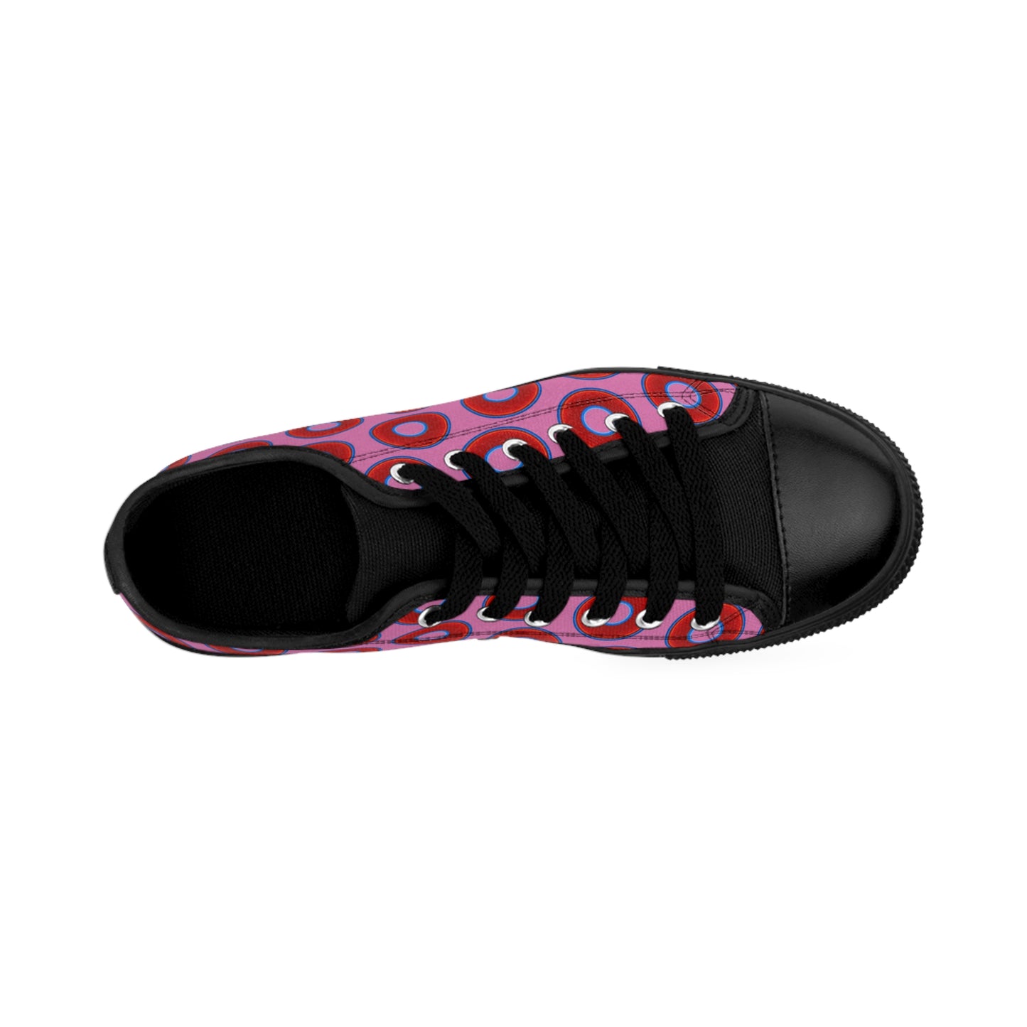 Men's Cushiony Convectors - Low Top - large red vivid donut print w/light pink background