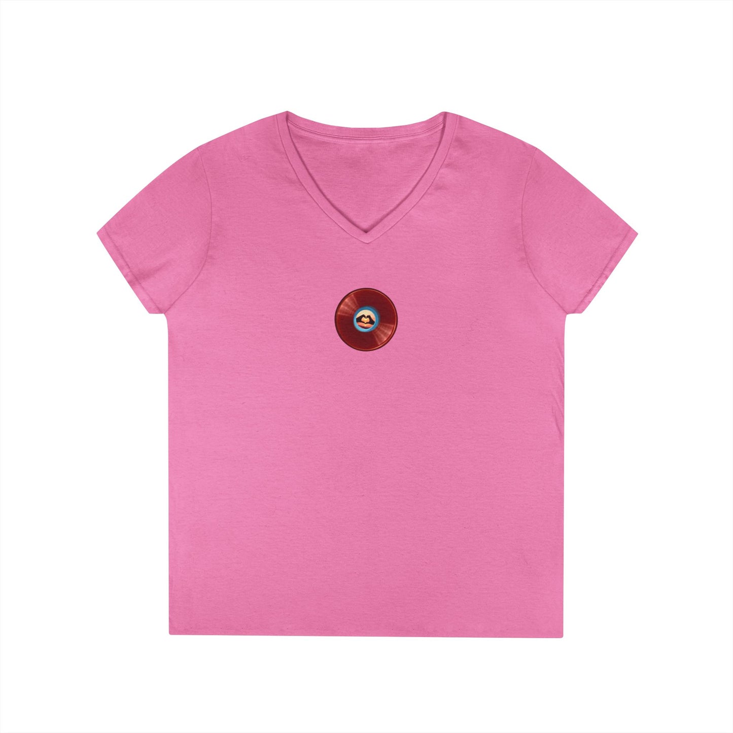 Women's Donut V-Neck Tee - "Waste of a Perfectly Good Donut" - variant 1 - vivid red record donut w/