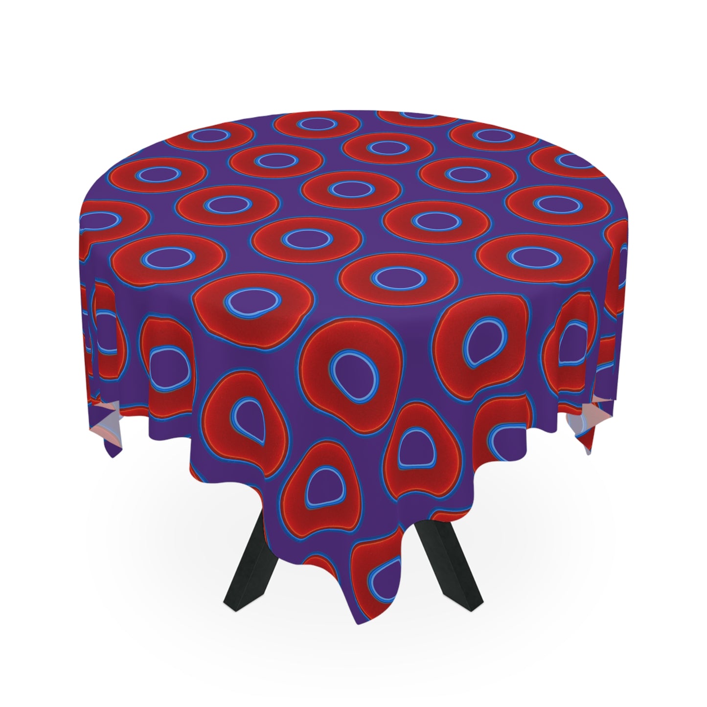 Lumpy Tablecloth - 55.1" x 55.1" - vivid red donuts w/purple background