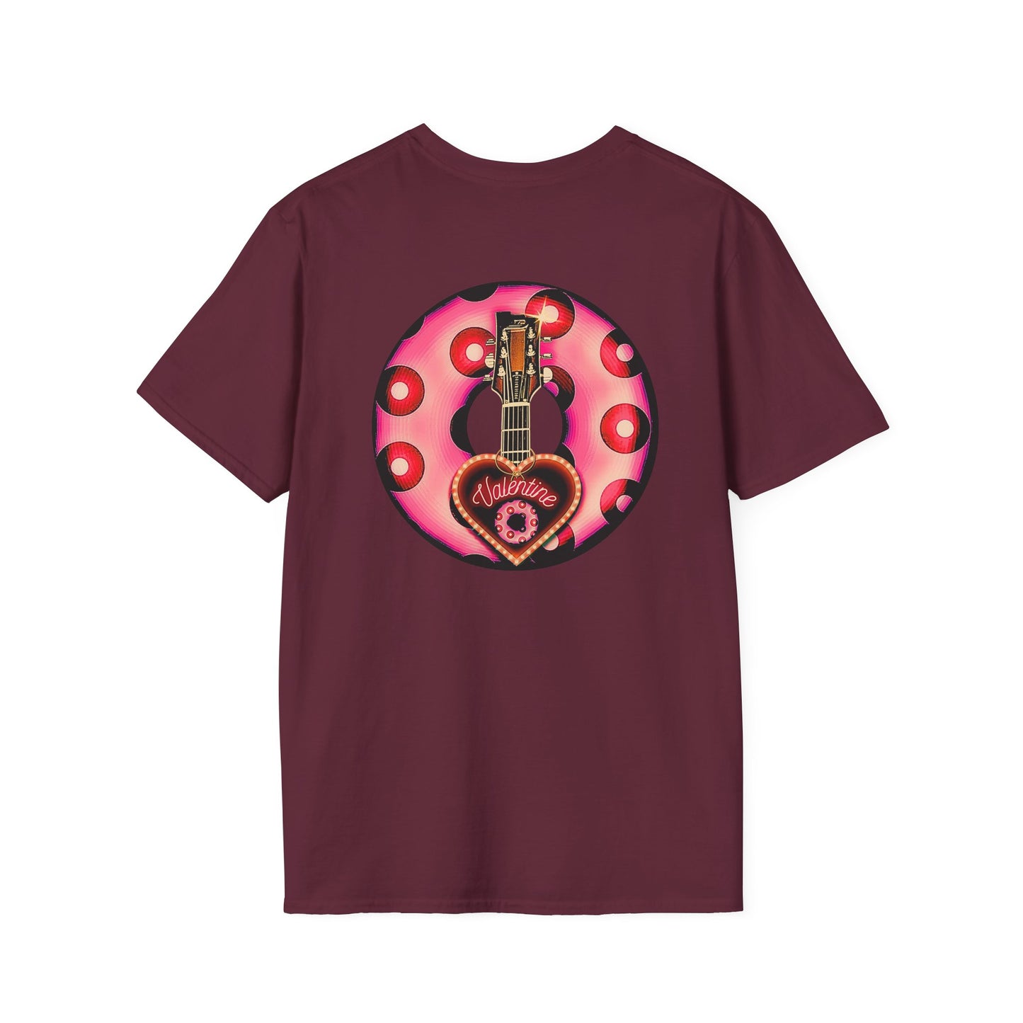 Classic Donut Tee - Unisex Soft-Style - "Would You Be My Donut?" - paradoxical faded magenta/red donut - variant 1