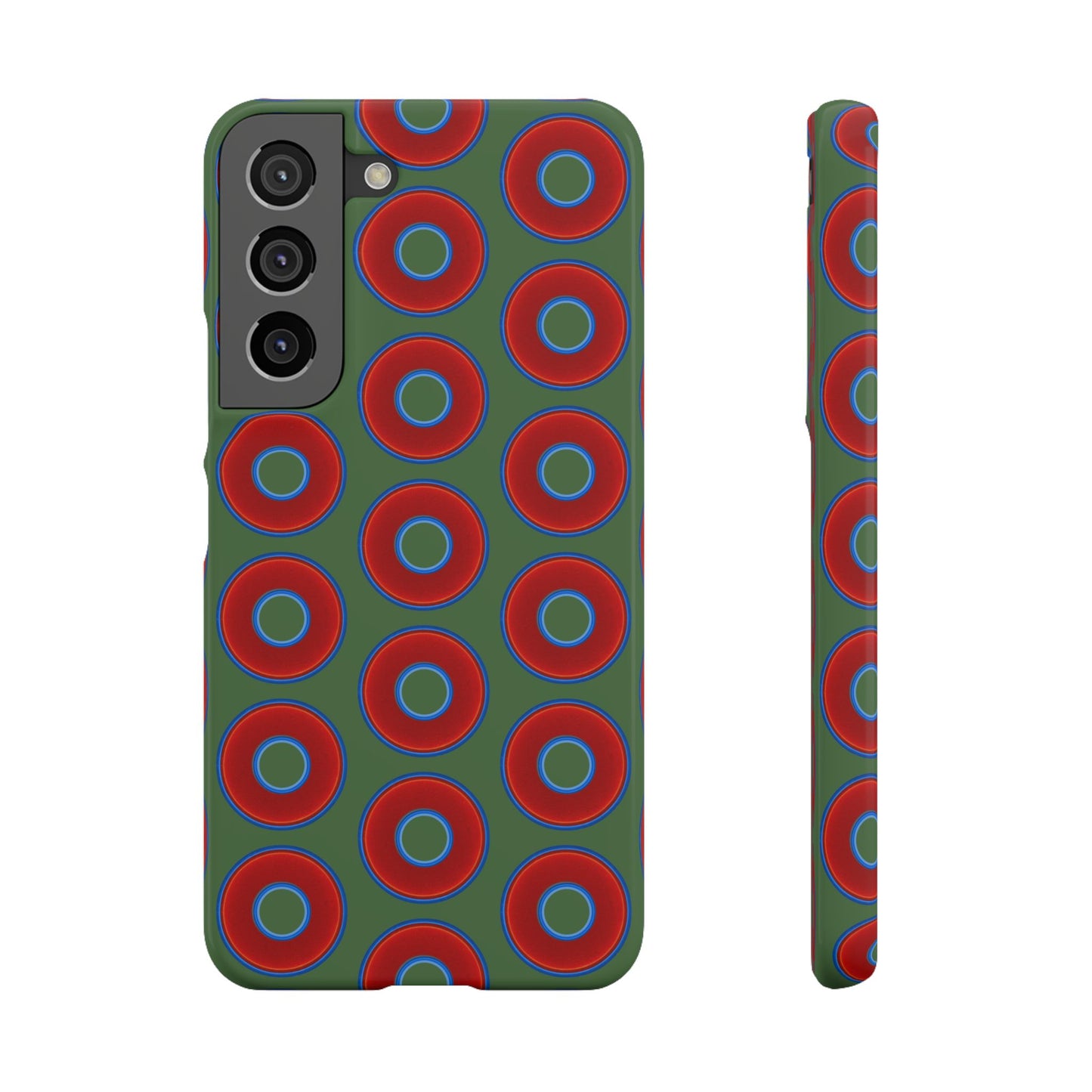 Lumpy Donut Snap Case - red vivid donut print w/dark green background