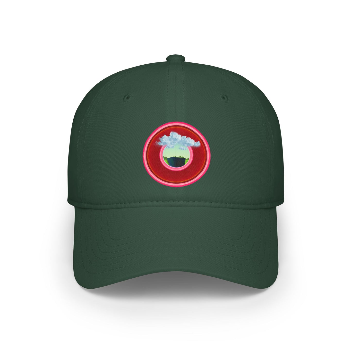 Lumpy Donut Baseball Cap - "Got Rhombus?" - variant 4 - rustic red donut w/