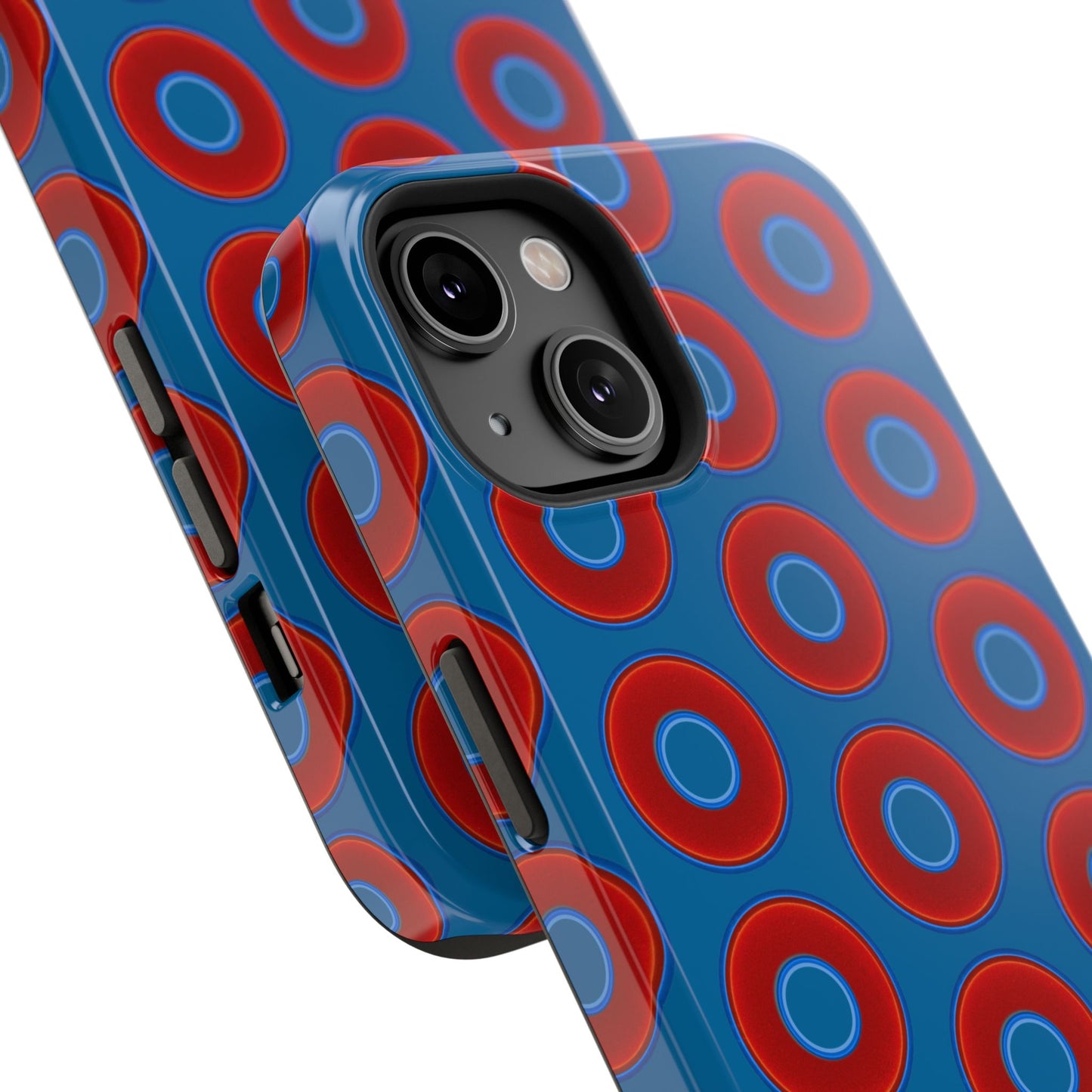 Impact-Resistant Lumpy Donut Case - red vivid donut print w/wavy navy background