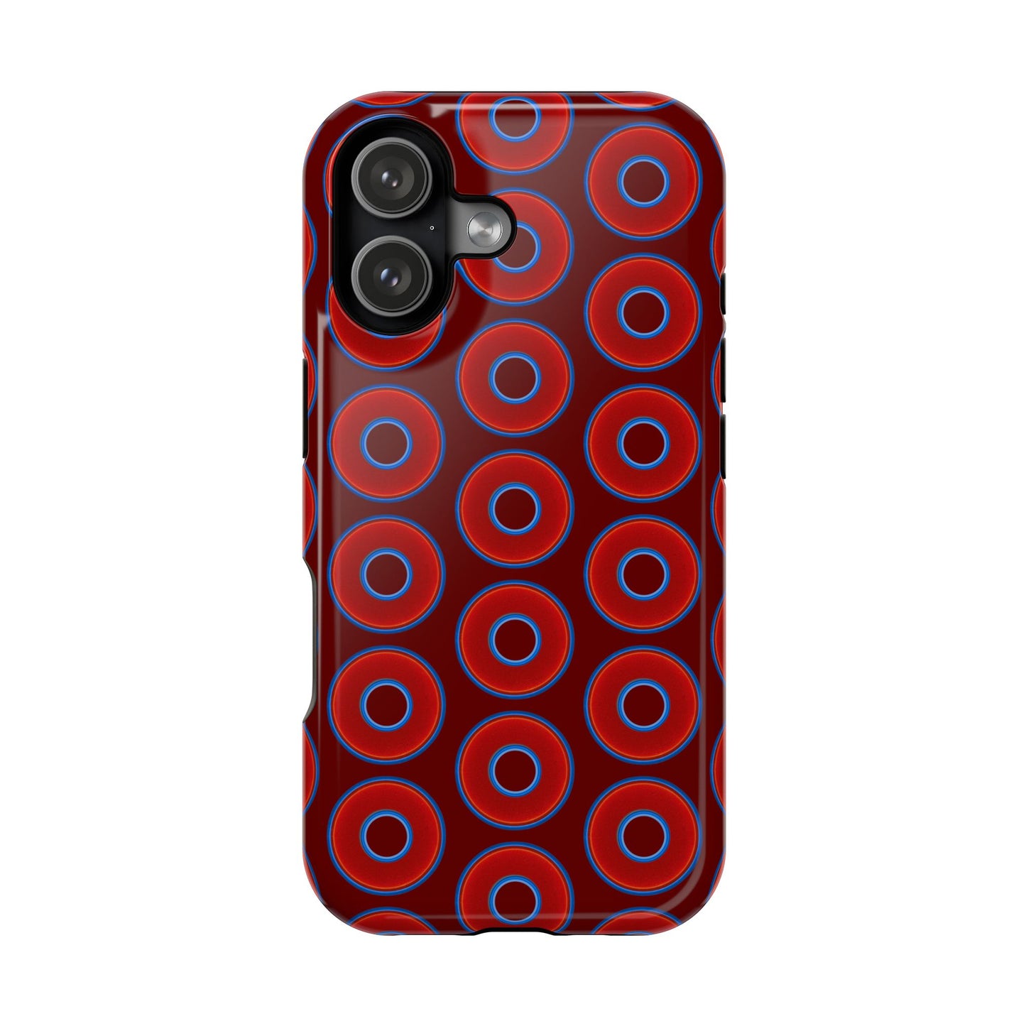 Impact-Resistant Lumpy Donut Case - red vivid donut print w/dark red background