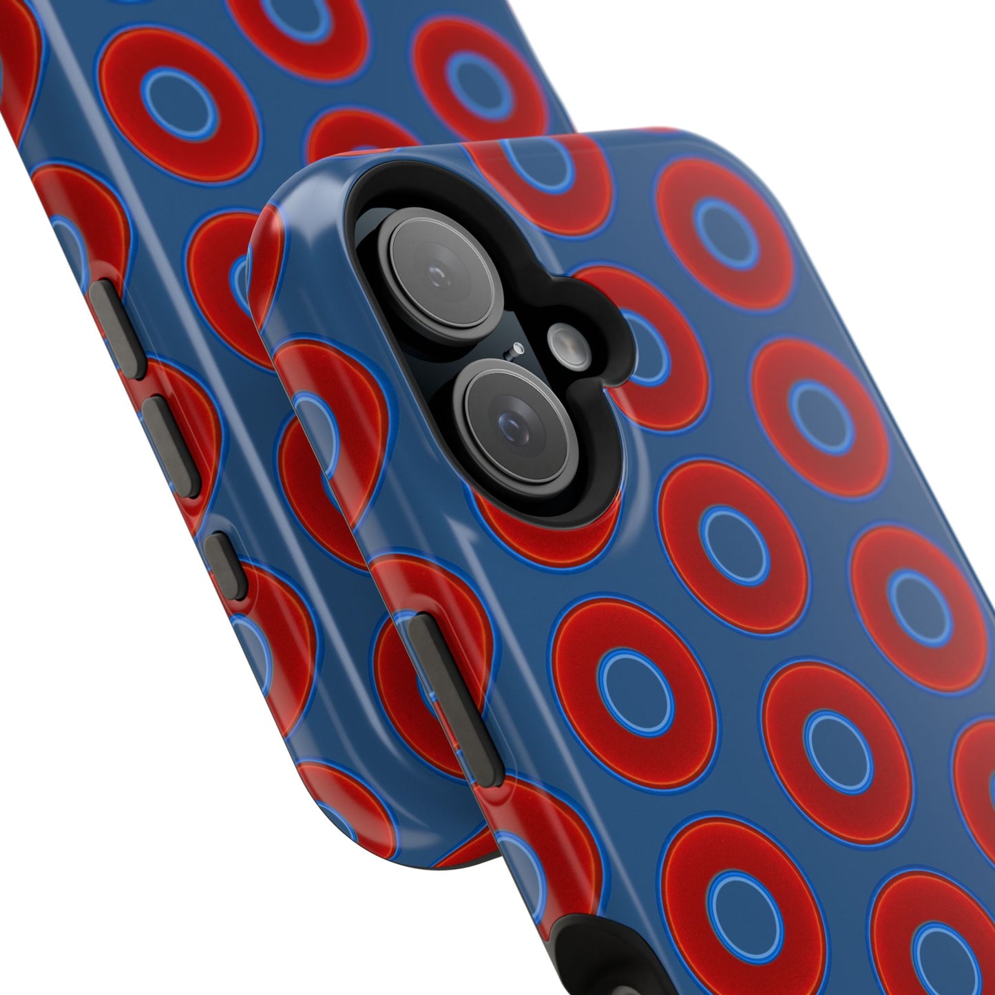 Impact-Resistant Lumpy Donut Case - red vivid donut print w/light navy blue background