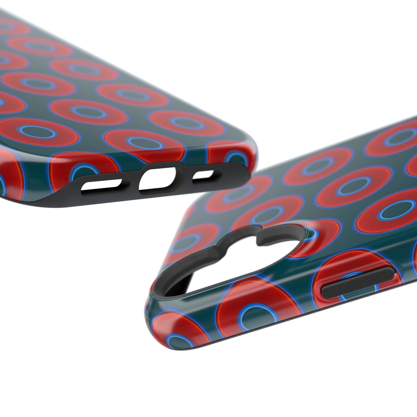 Impact-Resistant Lumpy Donut Case - red vivid donut print w/midnight green background